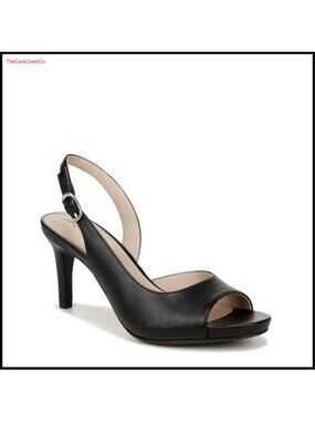 Women's Slingback Pump 3 Inch Heel Open Almond Toe Faux Leather Flexible